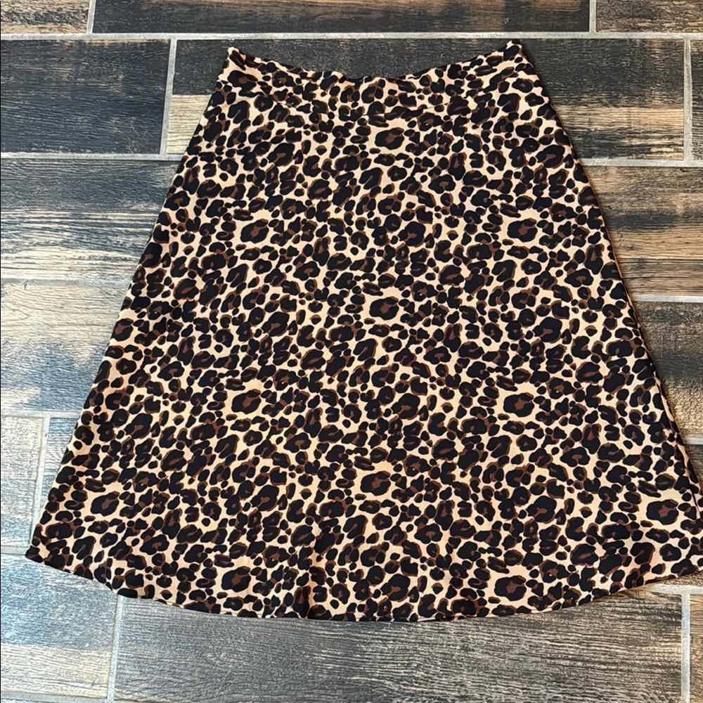 LOFT Brown and Cream A-Line Skirt Knee-Length